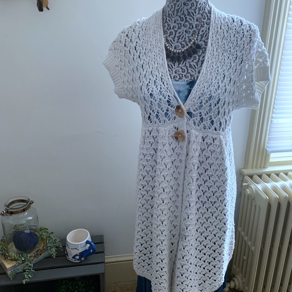 Free People Large Cream Slouchy Cardigan SZ L